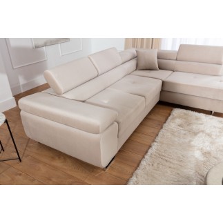 Canapé d'angle convertible en velours luxe 5 places, avec coffre, beige, angle droit (vu de face), ANNECY VELOURS