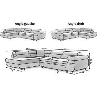 Canapé d'angle convertible en velours luxe 5 places, avec coffre, beige, angle droit (vu de face), ANNECY VELOURS