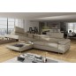 Canapé d'angle convertible en velours cotelé luxe 5 places, avec coffre, beige, angle gauche (vu de face), ANNECY VELOURS COTELE