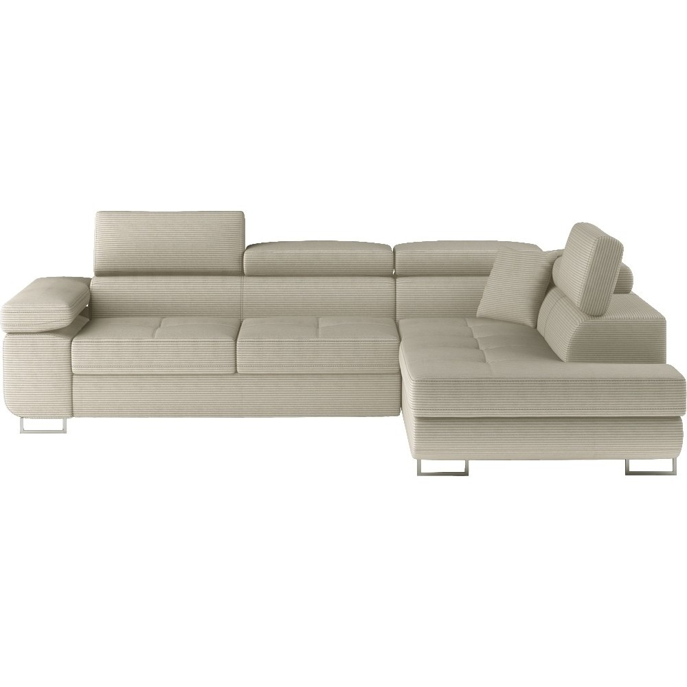 Canapé d'angle convertible en velours cotelé luxe 5 places, avec coffre, beige, angle droit (vu de face), ANNECY VELOURS COTELE