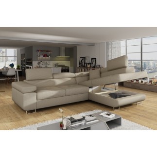 Canapé d'angle convertible en velours cotelé luxe 5 places, avec coffre, beige, angle droit (vu de face), ANNECY VELOURS COTELE