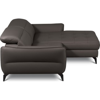 Canapé d'angle convertible en cuir italien luxe 5 places, MANZONI, coffre, Chocolat, angle droit