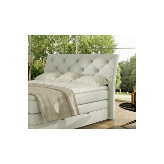 Ensemble boxspring complet tête de lit + sommiers + matelas + surmatelas MIRO en simili écru - 180x200 cm