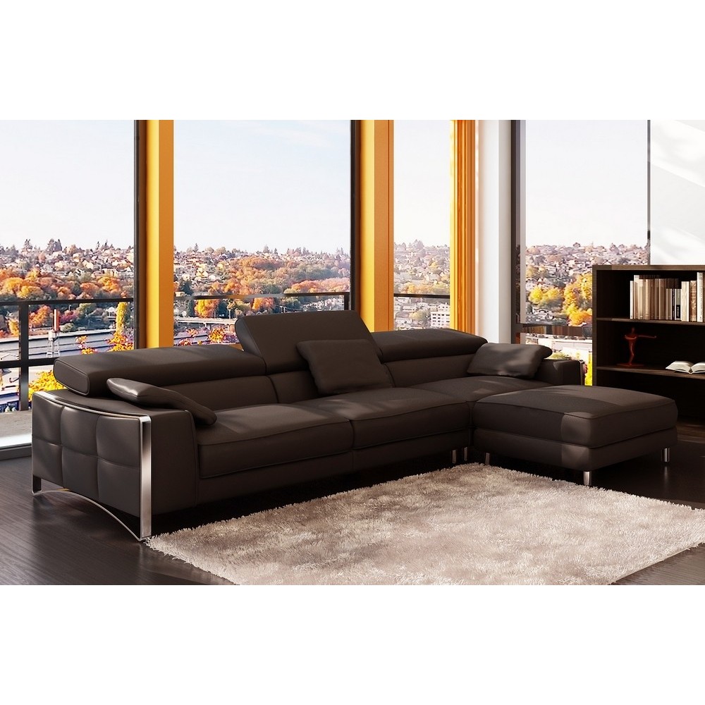 Canapé droit en cuir italien 4 places SUEDO, chocolat (sans la partie pouf de 85 cm)