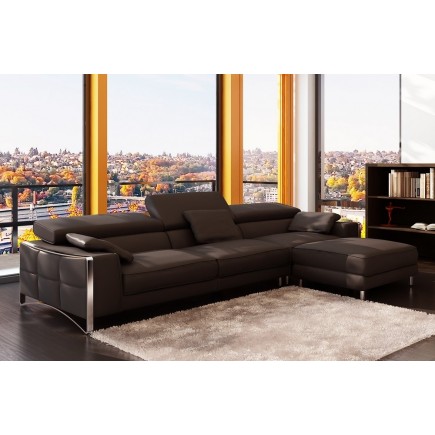 Canapé droit en cuir italien 4 places SUEDO, chocolat (sans la partie pouf de 85 cm)