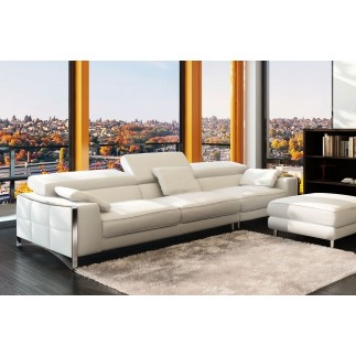 Canapé droit en cuir italien 4 places SUEDO, blanc (sans la partie pouf de 85 cm)