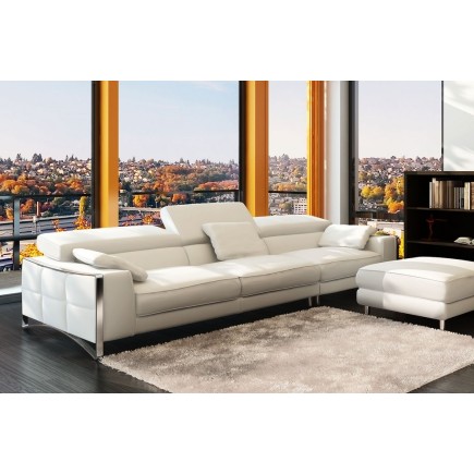 Canapé droit en cuir italien 4 places SUEDO, blanc (sans la partie pouf de 85 cm)