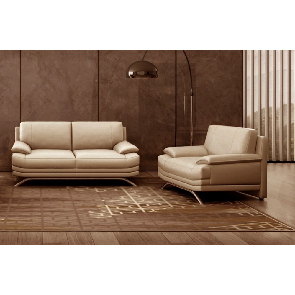 Ensemble de 2 canapés 3+2 : Canapé 3 places + canapé 2 places, en cuir LUXE italien MARINI, beige