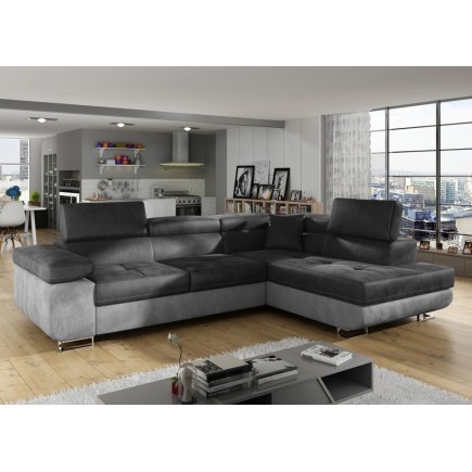 2eme paiement commande : Canapé d'angle convertible en tissu velours luxe 5 places, avec coffre, gris foncé / gris clair, angle