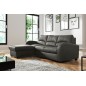 Canapé d'angle convertible - cuir luxe italien, 4 places VALINO, gris foncé, angle gauche