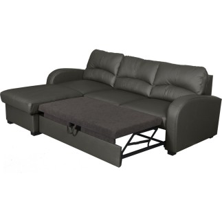 Canapé d'angle convertible - cuir luxe italien, 4 places VALINO, gris foncé, angle gauche