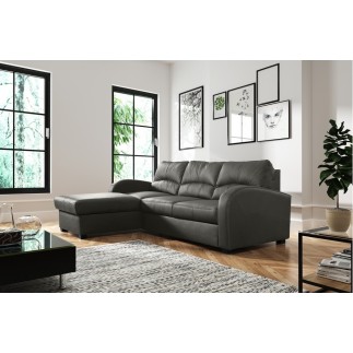 Canapé d'angle convertible - cuir luxe italien, 4 places VALINO, gris foncé, angle gauche