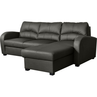 Canapé d'angle convertible en cuir de luxe italien , 4 places VALINO, gris foncé, angle droit