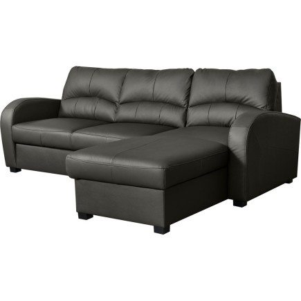 Canapé d'angle convertible en cuir de luxe italien , 4 places VALINO, gris foncé, angle droit
