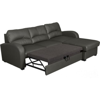 Canapé d'angle convertible en cuir de luxe italien , 4 places VALINO, gris foncé, angle droit
