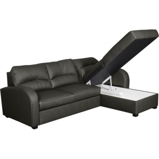 Canapé d'angle convertible en cuir de luxe italien , 4 places VALINO, gris foncé, angle droit