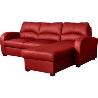 Canapé d'angle convertible en cuir de luxe italien , 4 places VALINO, rouge, angle droit