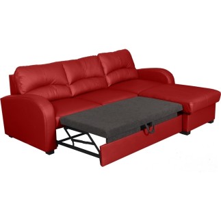 Canapé d'angle convertible en cuir de luxe italien , 4 places VALINO, rouge, angle droit