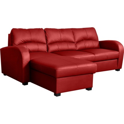 Canapé d'angle convertible - cuir luxe italien, 4 places VALINO, rouge, angle gauche