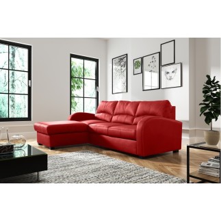 Canapé d'angle convertible - cuir luxe italien, 4 places VALINO, rouge, angle gauche