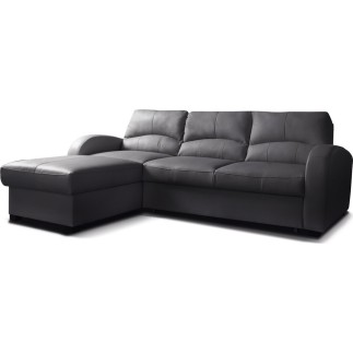 Canapé d'angle convertible - cuir luxe italien, 4 places VALINO, noir, angle gauche