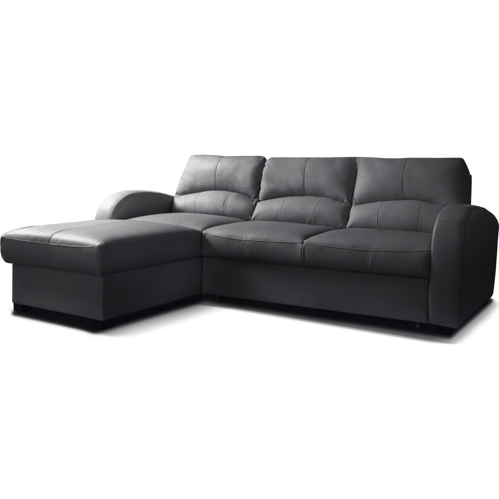 Canapé d'angle convertible - cuir luxe italien, 4 places VALINO, noir, angle gauche