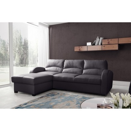 Canapé d'angle convertible - cuir luxe italien, 4 places VALINO, noir, angle gauche