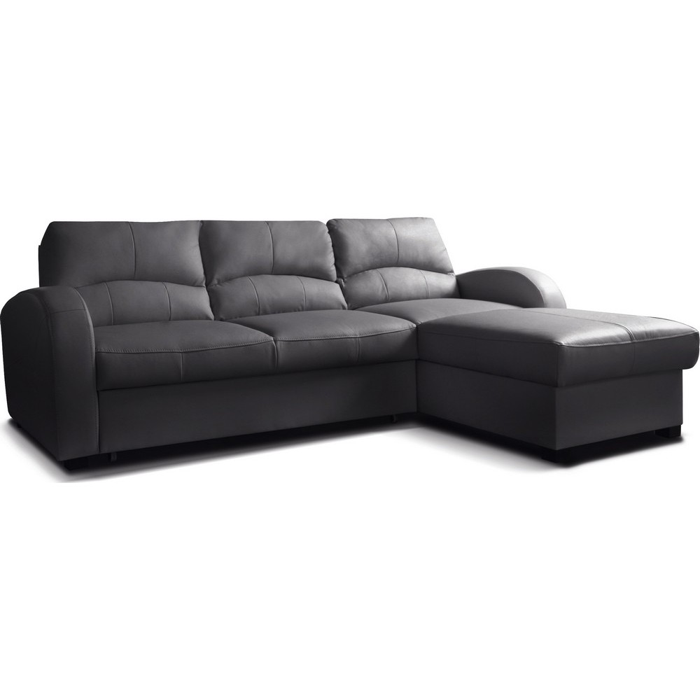 Canapé d'angle convertible en cuir de luxe italien , 4 places VALINO, noir, angle droit