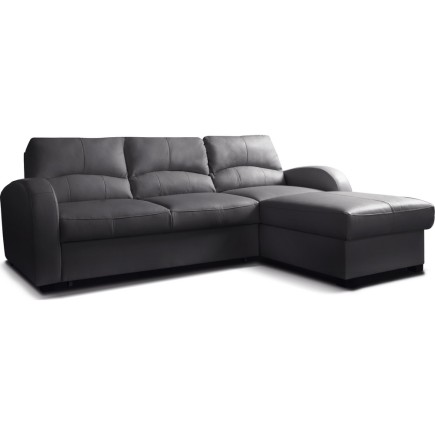 Canapé d'angle convertible en cuir de luxe italien , 4 places VALINO, noir, angle droit