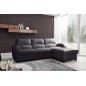 Canapé d'angle convertible en cuir de luxe italien , 4 places VALINO, noir, angle droit