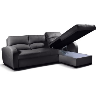 Canapé d'angle convertible en cuir de luxe italien , 4 places VALINO, noir, angle droit