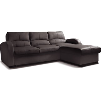 Canapé d'angle convertible en cuir de luxe italien , 4 places VALINO, chocolat, angle droit
