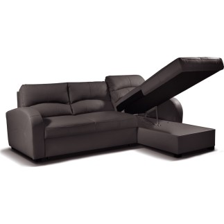 Canapé d'angle convertible en cuir de luxe italien , 4 places VALINO, chocolat, angle droit