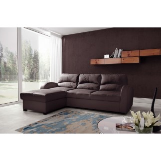 Canapé d'angle convertible - cuir luxe italien, 4 places VALINO, chocolat, angle gauche