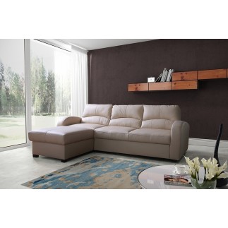 Canapé d'angle convertible - cuir luxe italien, 4 places VALINO, beige, angle gauche