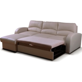 Canapé d'angle convertible - cuir luxe italien, 4 places VALINO, beige, angle gauche