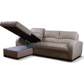 Canapé d'angle convertible - cuir luxe italien, 4 places VALINO, beige, angle gauche