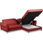 Canapé d'angle convertible en cuir italien luxe 5 places, MANZONI, coffre, rouge foncé, angle droit Canapé d'angle convertible en cuir italien luxe 5 places, MANZONI, coffre, rouge foncé, angle droit