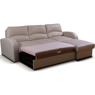 Canapé d'angle convertible en cuir de luxe italien , 4 places VALINO, beige, angle droit