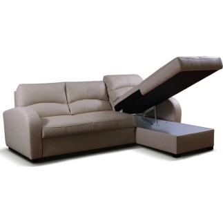 Canapé d'angle convertible en cuir de luxe italien , 4 places VALINO, beige, angle droit