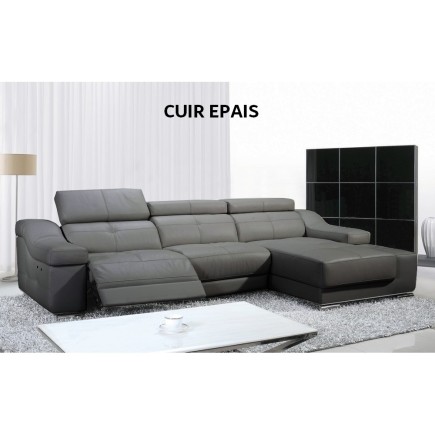 Canapé d'angle double relax en cuir EPAIS de buffle italien de luxe 5 places BiRELAX, gris foncé, angle droit, 2 relax électriqu