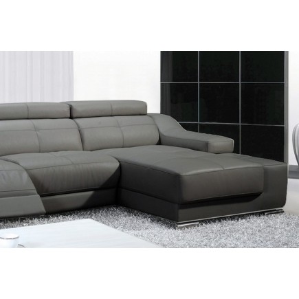 Canapé d'angle double relax en cuir EPAIS de buffle italien de luxe 5 places BiRELAX, gris foncé, angle droit, 2 relax électriqu
