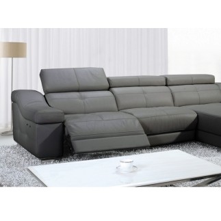 Canapé d'angle double relax en cuir EPAIS de buffle italien de luxe 5 places BiRELAX, gris foncé, angle droit, 2 relax électriqu