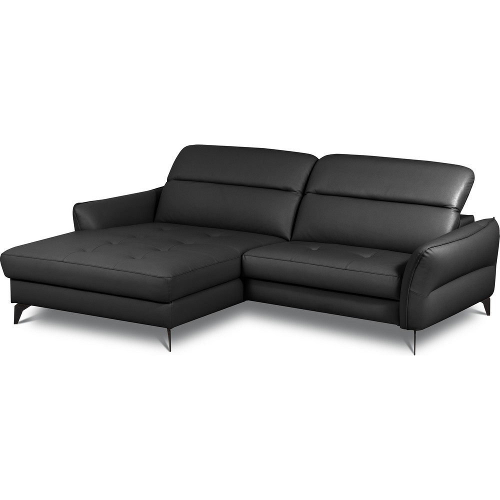 Canapé d'angle convertible en cuir italien luxe 5 places, MANZONI, coffre, noir, angle gauche Canapé d'angle convertible en cuir italien luxe 5 places, MANZONI, coffre, noir, angle gauche