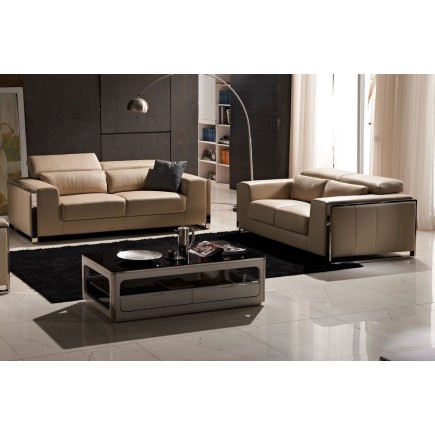 Ensemble de 2 canapés 2 places en cuir italien buffle LUXY, beige