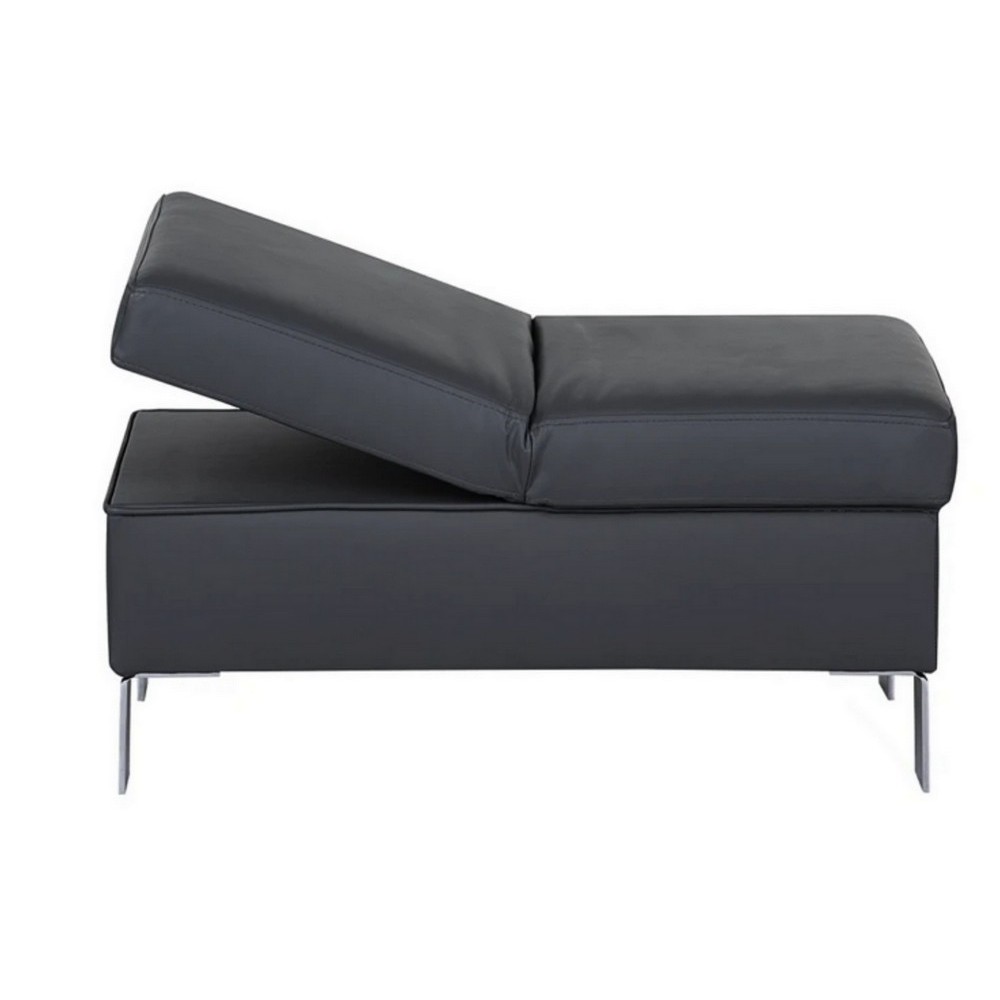 Pouf-banquette assise réglable, en cuir italien haut de gamme vachette, Monori, noir
