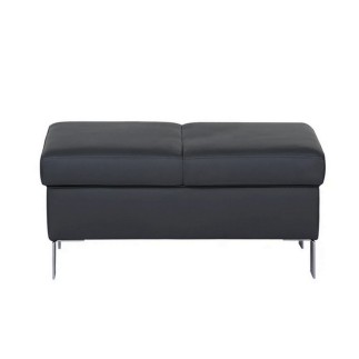 Pouf-banquette assise réglable, en cuir italien haut de gamme vachette, Monori, noir