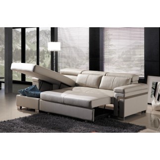 Canapé d'angle convertible - en cuir buffle italien 5 places, ALLURE, beige, angle gauche