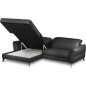 Canapé d'angle convertible en cuir italien luxe 5 places, MANZONI, coffre, noir, angle gauche Canapé d'angle convertible en cuir italien luxe 5 places, MANZONI, coffre, noir, angle gauche