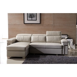 Canapé d'angle convertible - en cuir buffle italien 5 places, ALLURE, beige, angle gauche